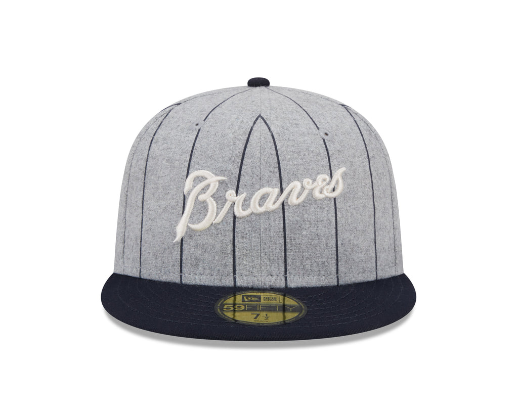 Atlanta Braves MLB New Era Men Grey 59Fifty Heather Pinstripe Fitted Hat product image 4, provided for visual reference and
