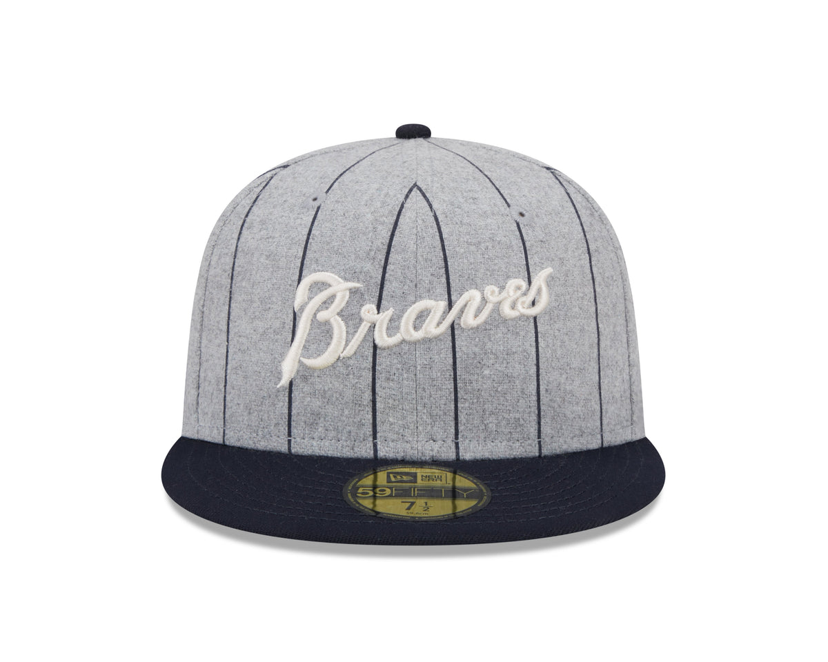 Atlanta Braves MLB New Era Men Grey 59Fifty Heather Pinstripe Fitted Hat product image 4, provided for visual reference and