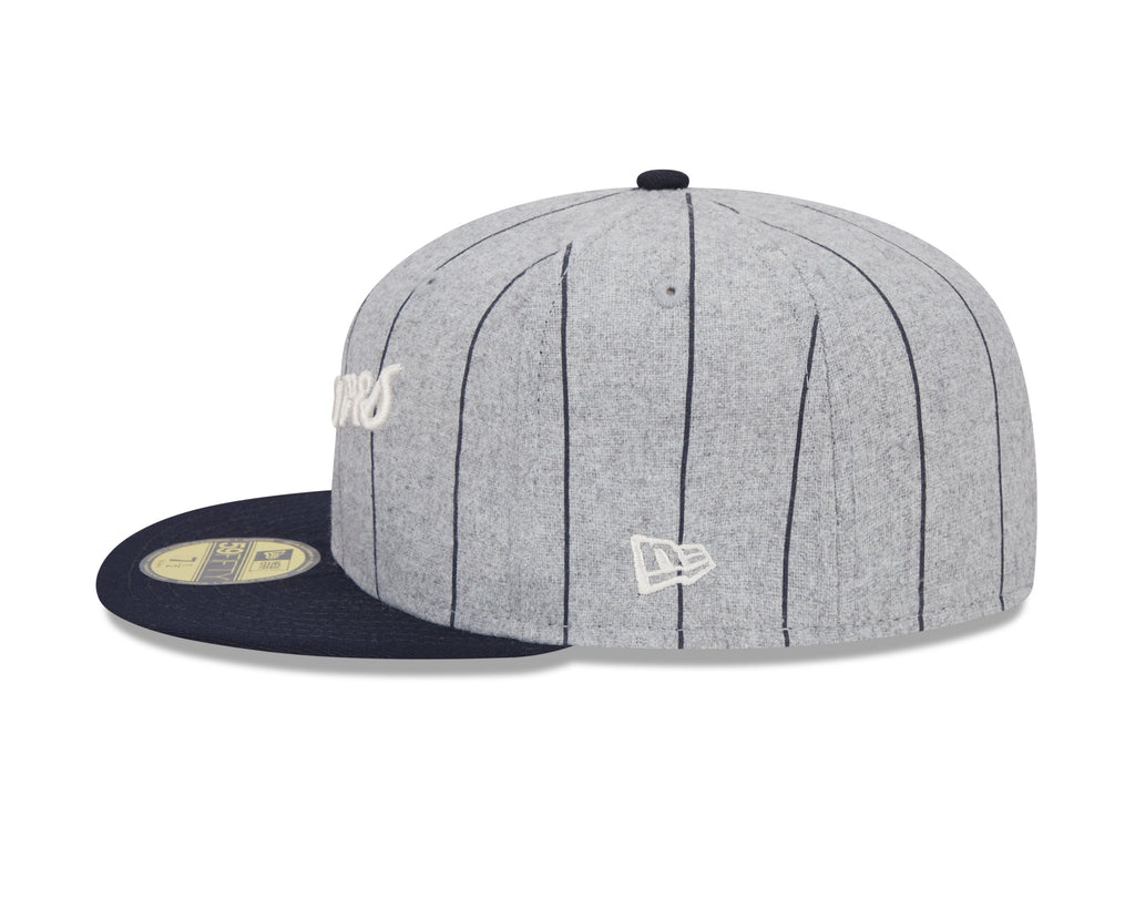 Atlanta Braves MLB New Era Men Grey 59Fifty Heather Pinstripe Fitted Hat product image 5, provided for visual reference and