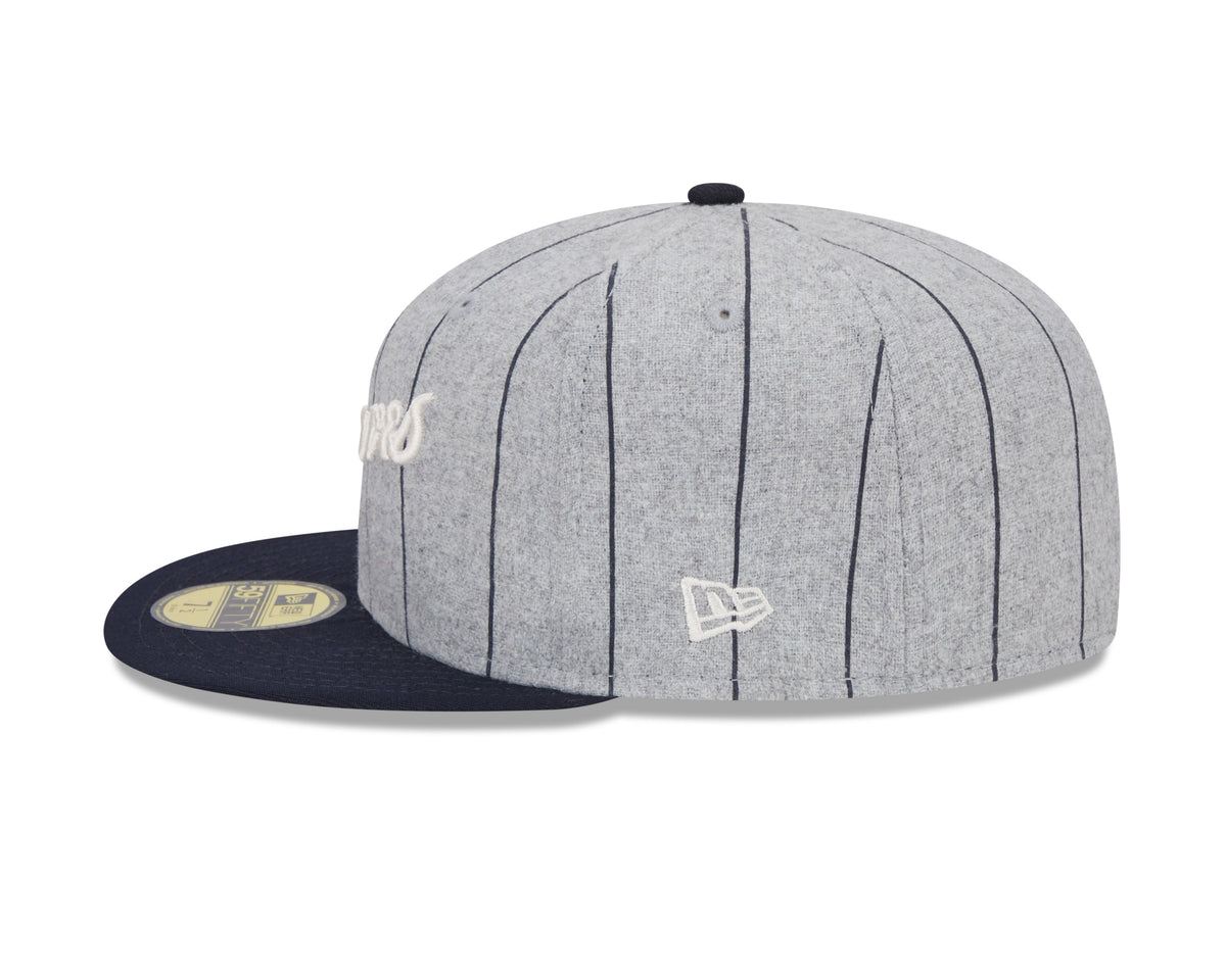 Atlanta Braves MLB New Era Men Grey 59Fifty Heather Pinstripe Fitted Hat product image 5, provided for visual reference and