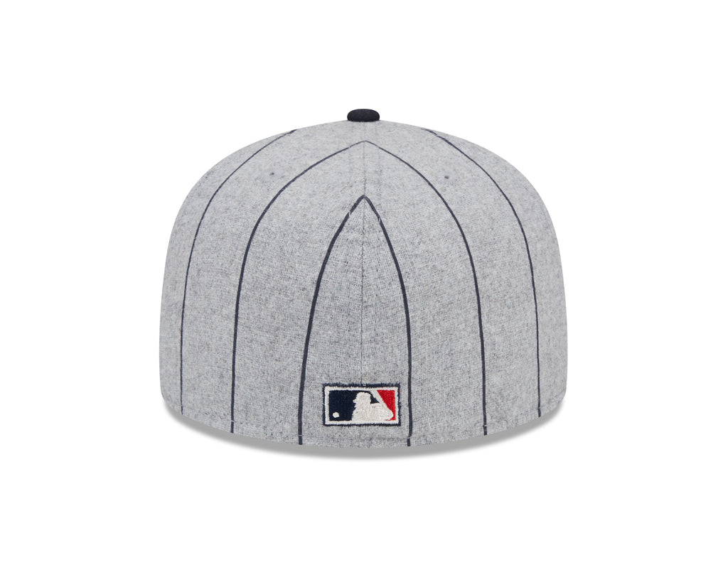 Atlanta Braves MLB New Era Men Grey 59Fifty Heather Pinstripe Fitted Hat product image 2, provided for visual reference and