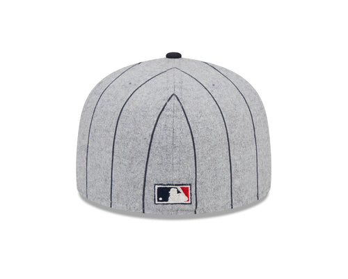 Atlanta Braves MLB New Era Men Grey 59Fifty Heather Pinstripe Fitted Hat product image 2, provided for visual reference and