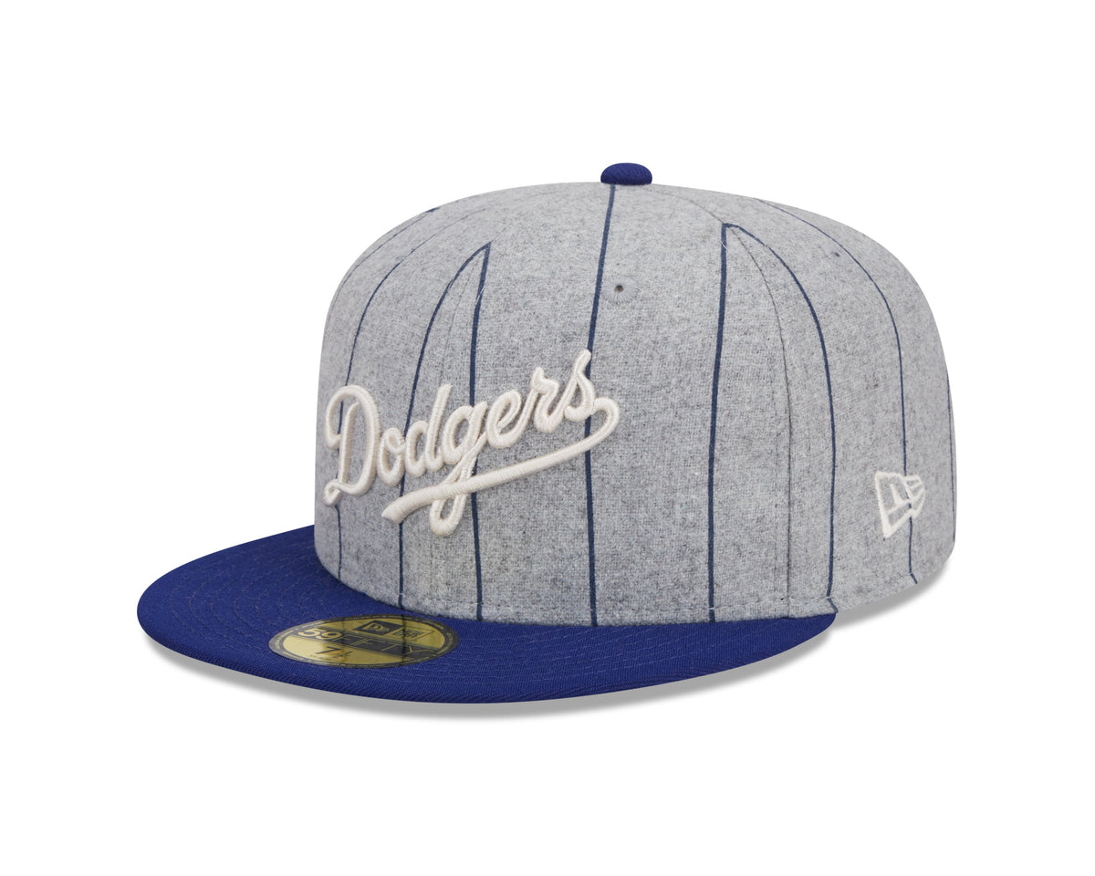 Los Angeles Dodgers MLB New Era Men Grey 59Fifty Heather Pinstripe Fitted Hat product image 1, provided for visual reference