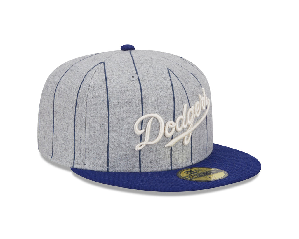 Los Angeles Dodgers MLB New Era Men Grey 59Fifty Heather Pinstripe Fitted Hat product image 3, provided for visual reference