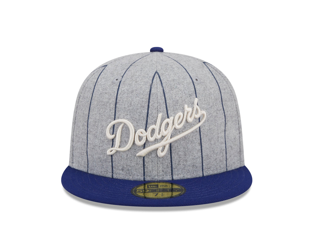 Los Angeles Dodgers MLB New Era Men Grey 59Fifty Heather Pinstripe Fitted Hat product image 4, provided for visual reference