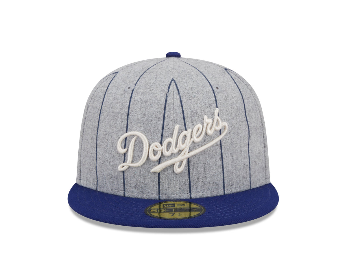 Los Angeles Dodgers MLB New Era Men Grey 59Fifty Heather Pinstripe Fitted Hat product image 4, provided for visual reference