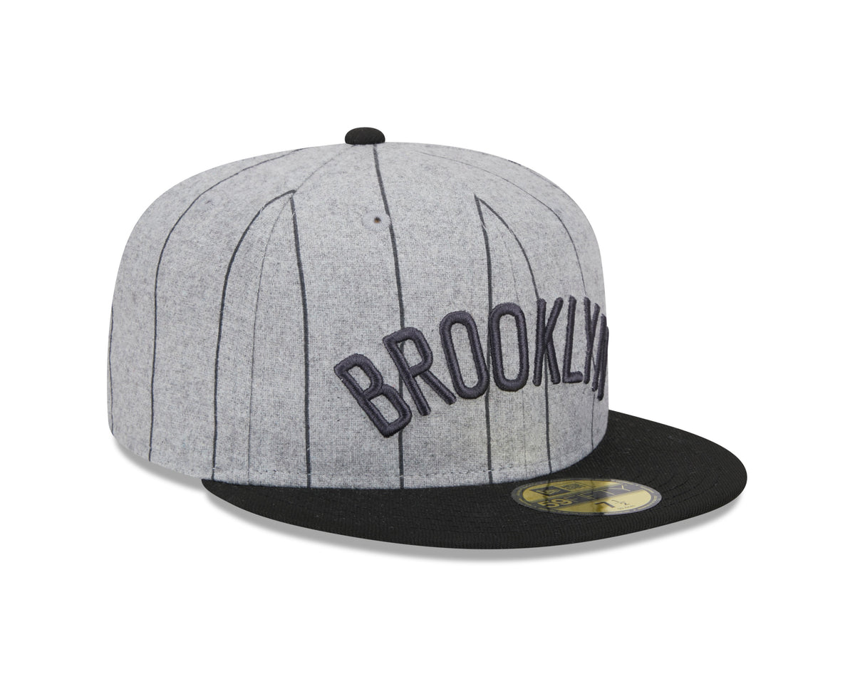 Brooklyn Nets NBA New Era Men Grey 59Fifty Heather Pinstripe Fitted Hat product image 3, provided for visual reference and