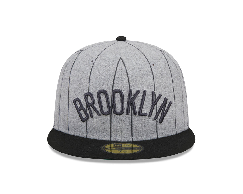 Brooklyn Nets NBA New Era Men Grey 59Fifty Heather Pinstripe Fitted Hat product image 4, provided for visual reference and