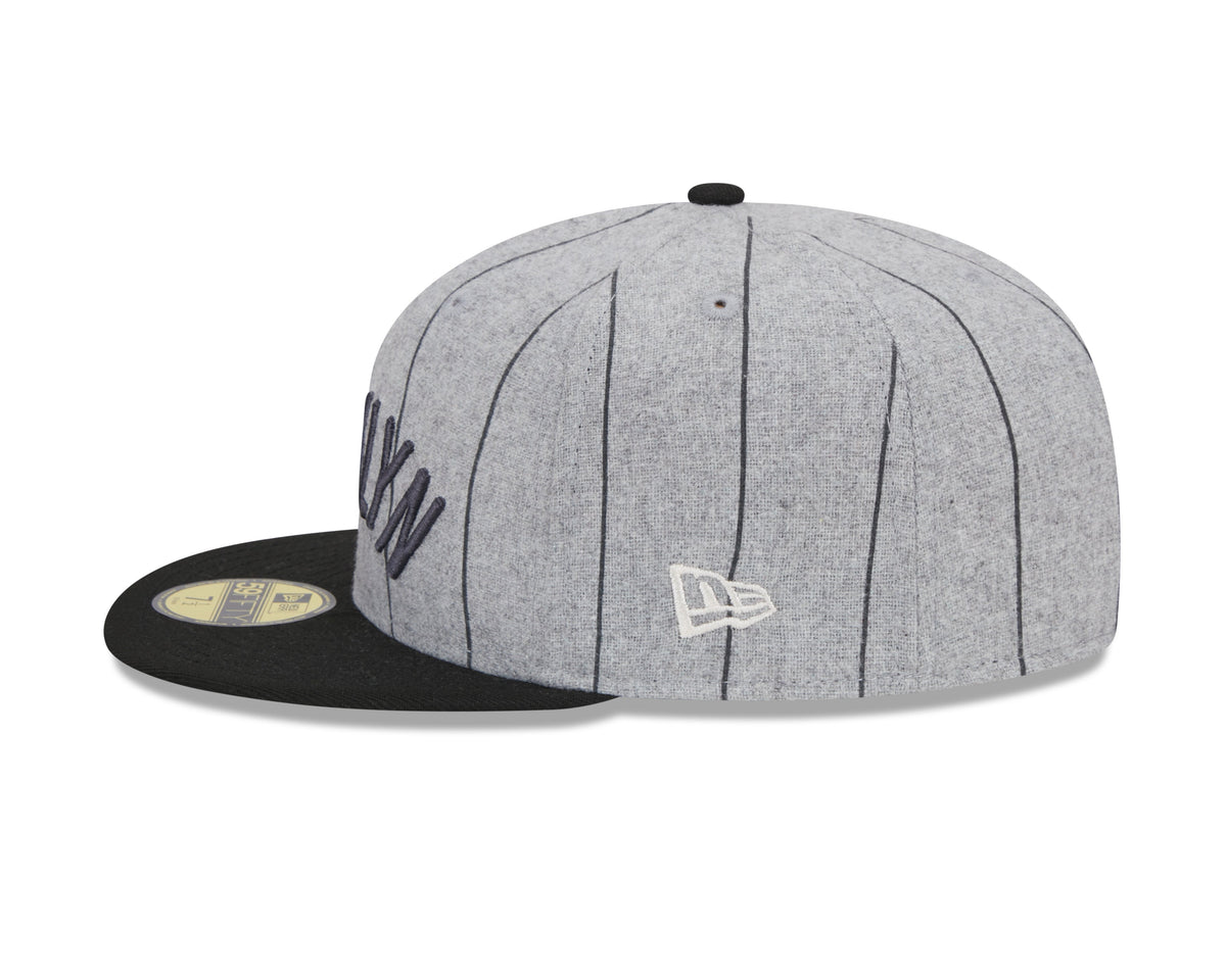 Brooklyn Nets NBA New Era Men Grey 59Fifty Heather Pinstripe Fitted Hat product image 5, provided for visual reference and
