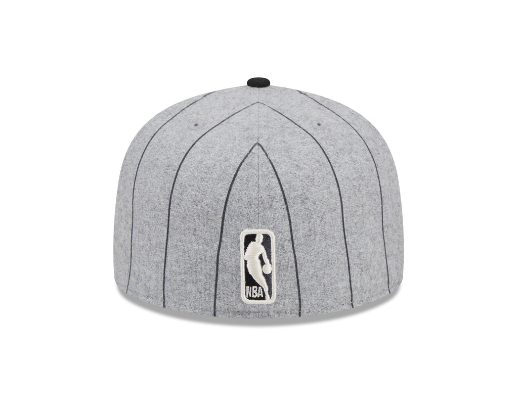 Brooklyn Nets NBA New Era Men Grey 59Fifty Heather Pinstripe Fitted Hat product image 2, provided for visual reference and