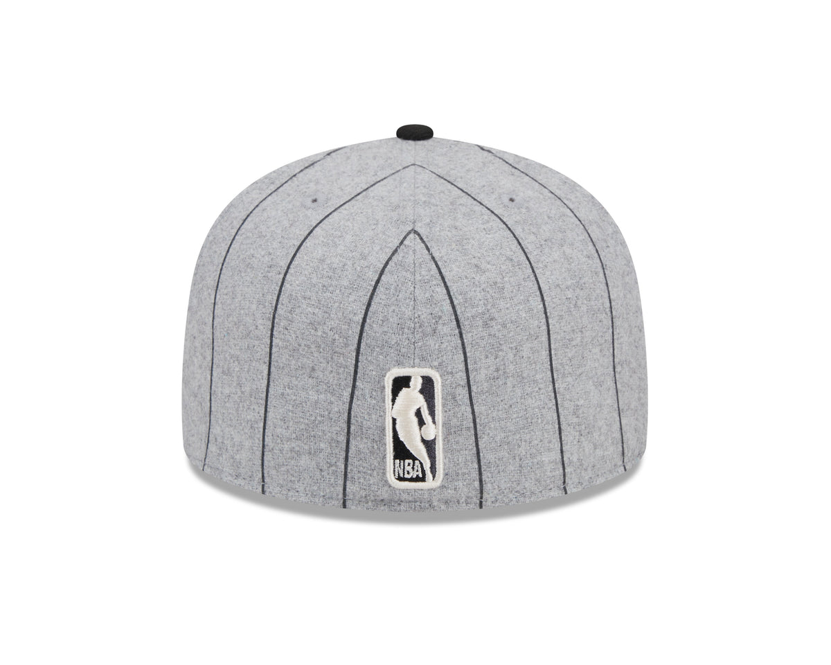 Brooklyn Nets NBA New Era Men Grey 59Fifty Heather Pinstripe Fitted Hat product image 2, provided for visual reference and