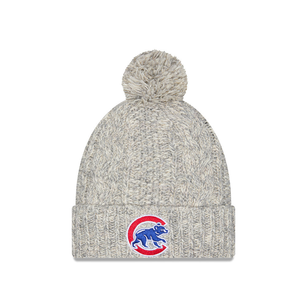Chicago Cubs Grey Shimmer Pom Knit Hat product image 1, provided for visual reference and product detail review