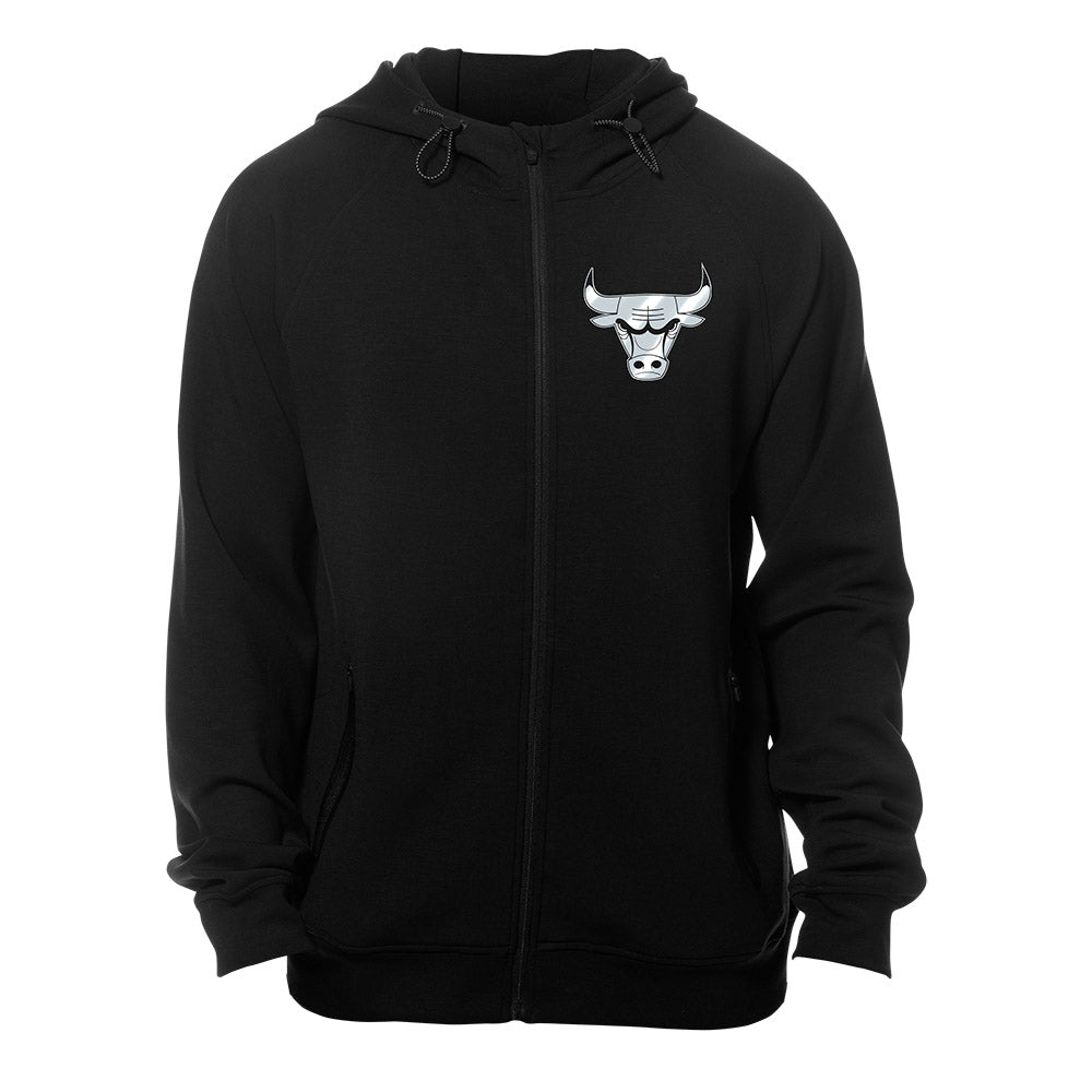Chicago Bulls Black Full Zip Reflective Hoodie product image 1, provided for visual reference and product detail review
