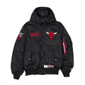 Chicago Bulls Black Alpha Bomber Jacket product image 1, provided for visual reference and product detail review