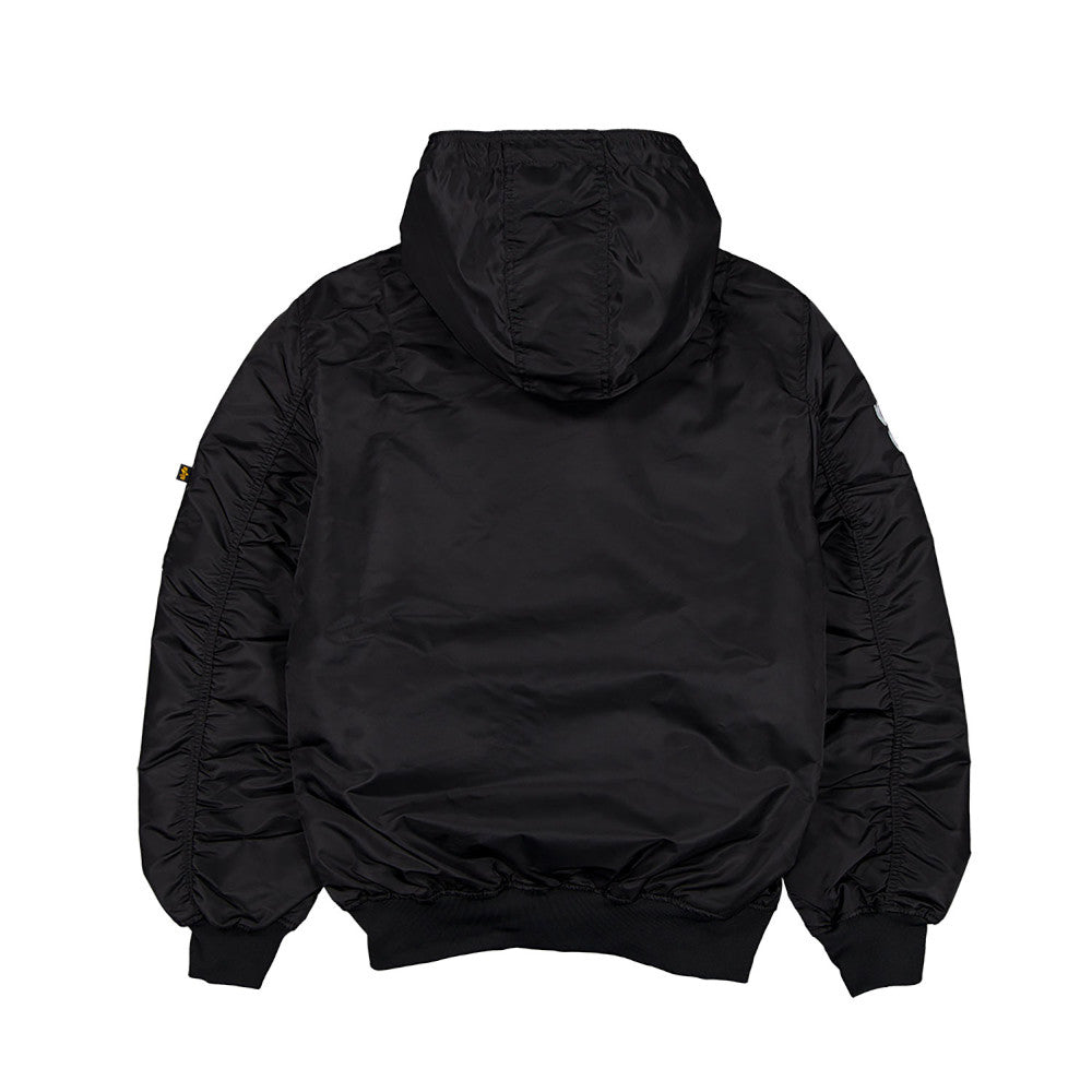 Chicago Bulls Black Alpha Bomber Jacket product image 2, provided for visual reference and product detail review