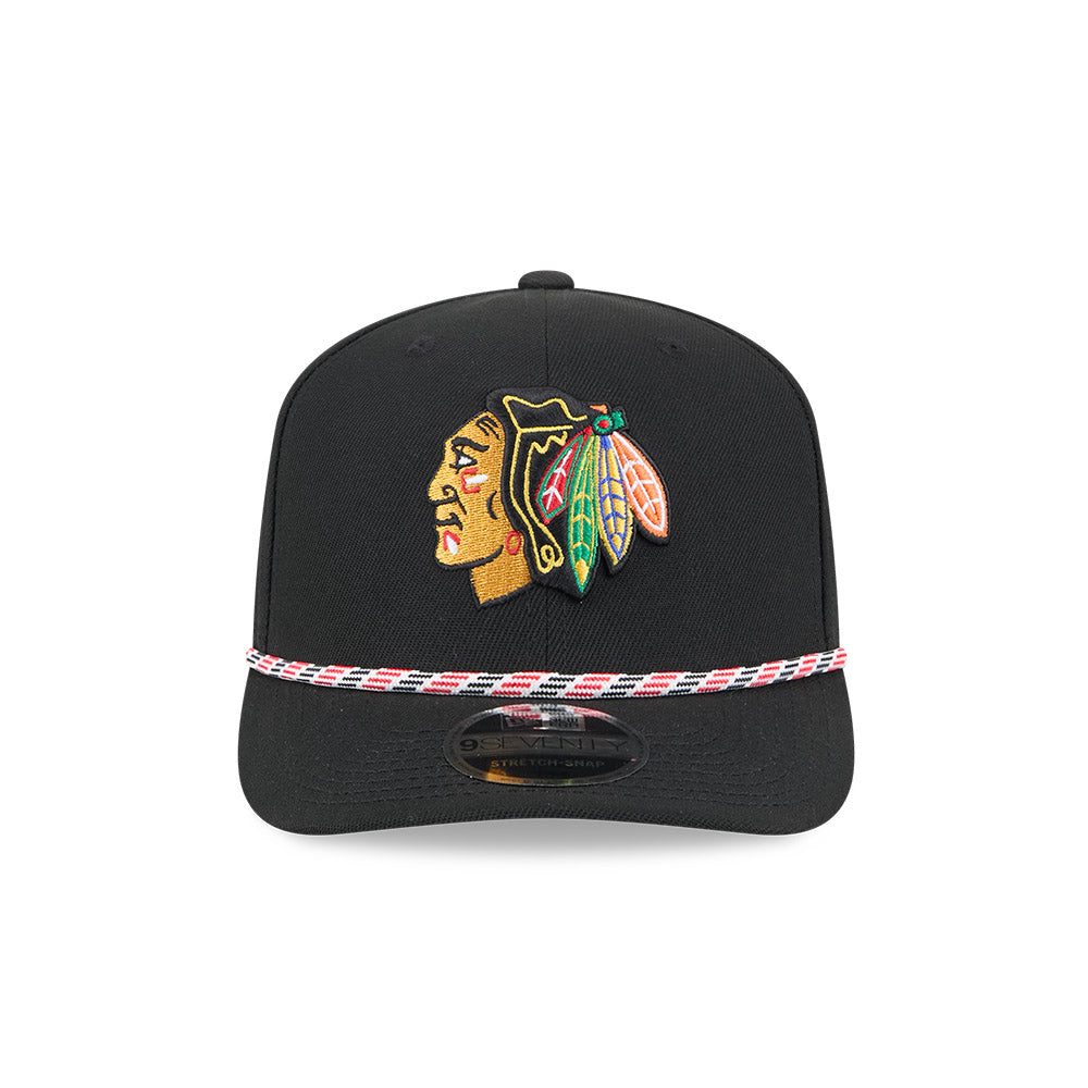 Chicago Blackhawks New Era 9SEVENTY Black Multi-Rope Stretch-Snap Adjustable Hat product image 2, provided for visual