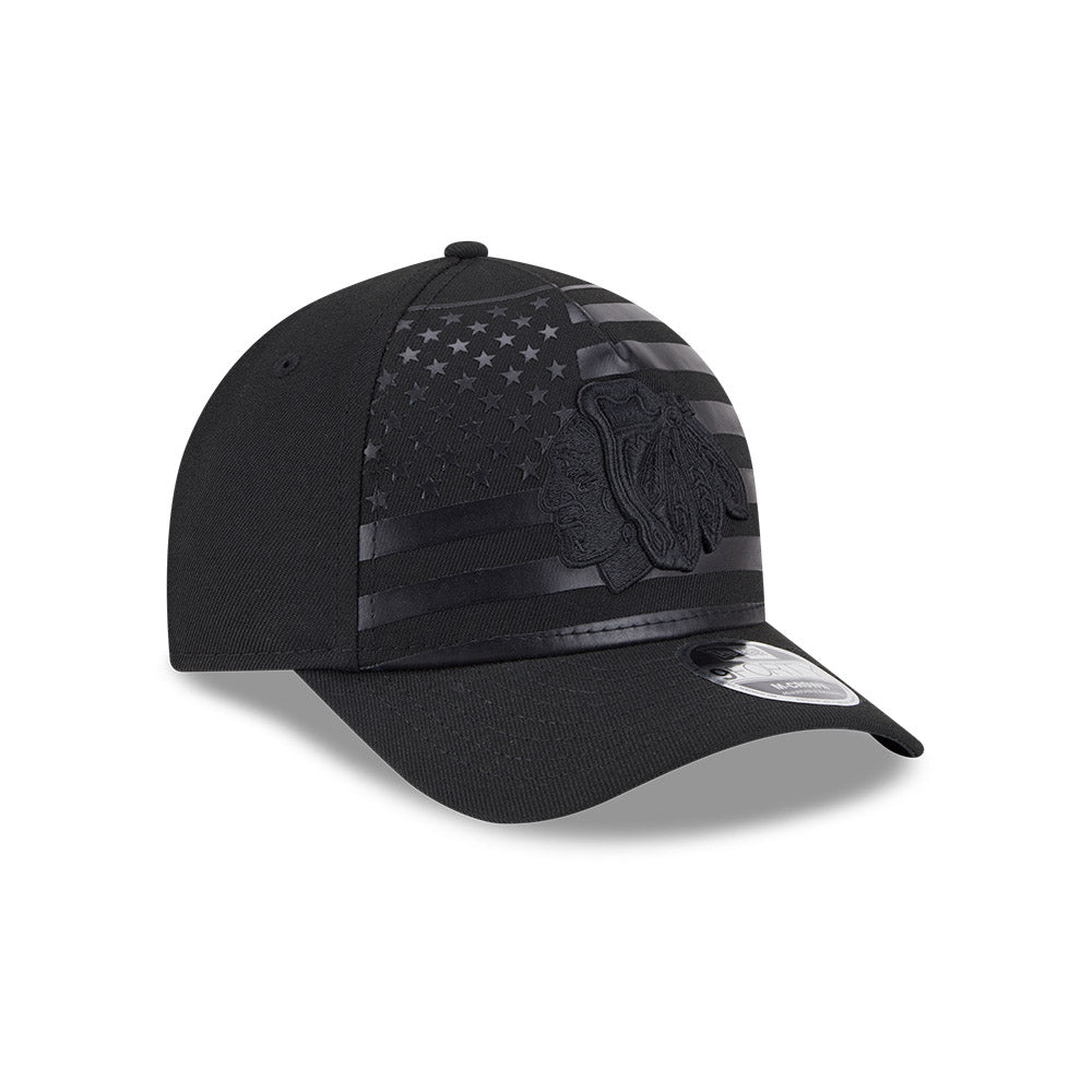 Chicago Blackhawks Black Flag New Era 9FORTY M-Crown A-Frame Adjustable Hat product image 1, provided for visual reference