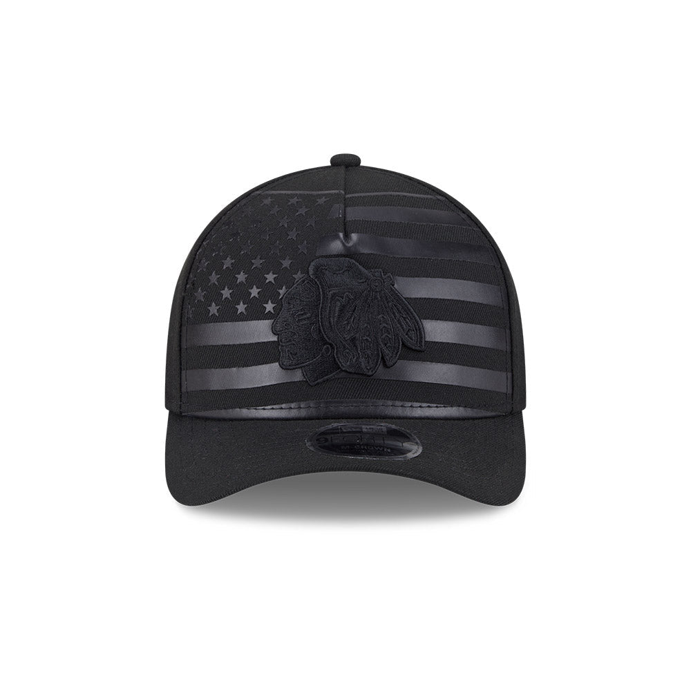Chicago Blackhawks Black Flag New Era 9FORTY M-Crown A-Frame Adjustable Hat product image 2, provided for visual reference
