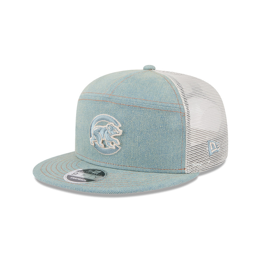 Chicago Cubs New Era Denim 9FIFTY Split Panel Meshback Trucker Hat product image 3, provided for visual reference and