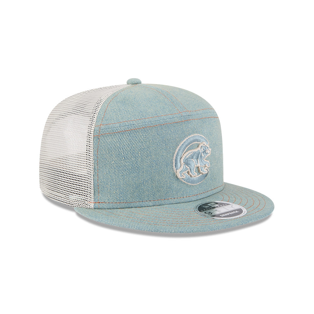 Chicago Cubs New Era Denim 9FIFTY Split Panel Meshback Trucker Hat product image 1, provided for visual reference and