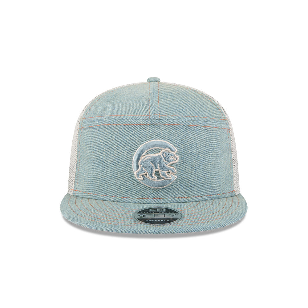 Chicago Cubs New Era Denim 9FIFTY Split Panel Meshback Trucker Hat product image 2, provided for visual reference and