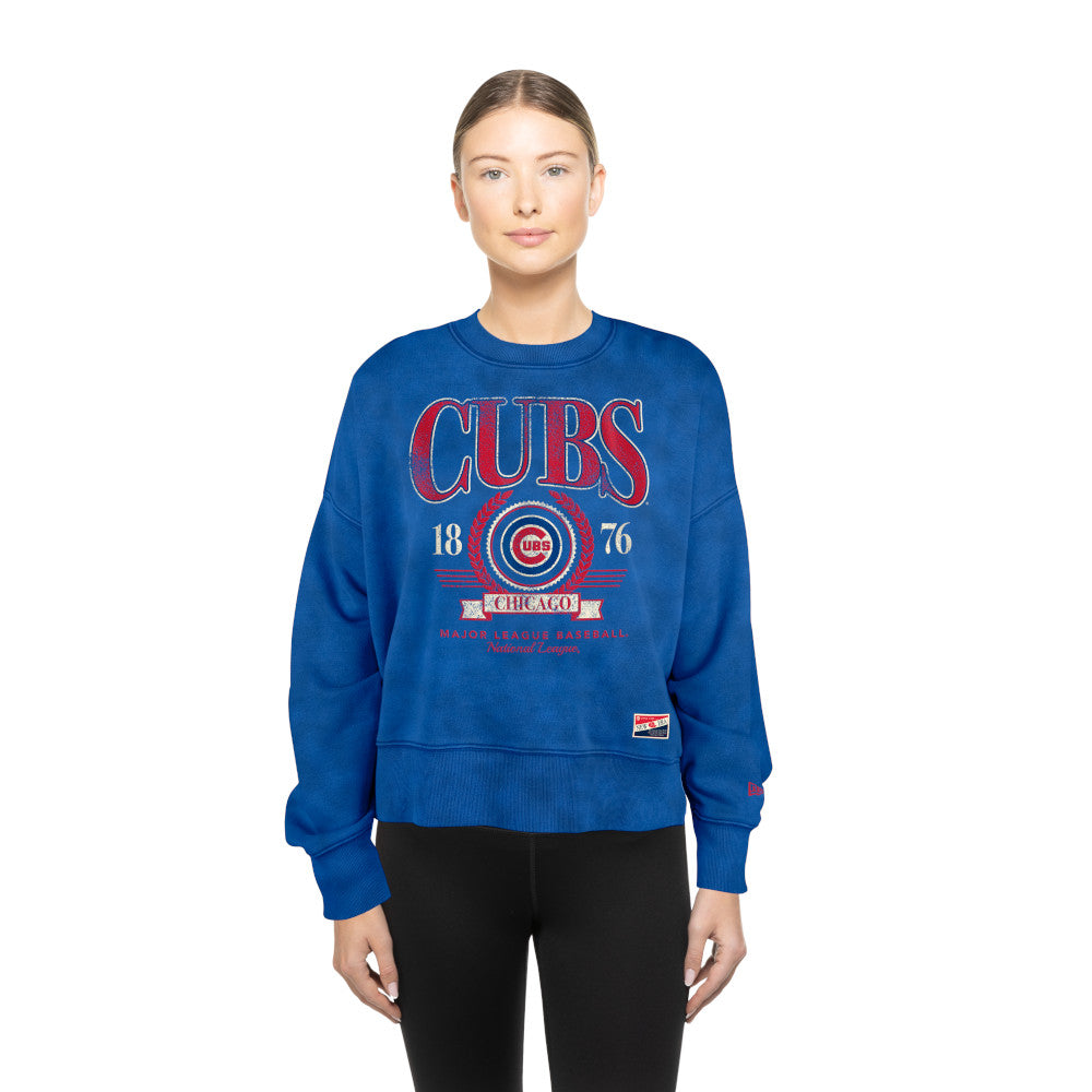 Chicago Cubs New Era Women Royal Crew Neck Sweatshirt product image 1, provided for visual reference and product detail
