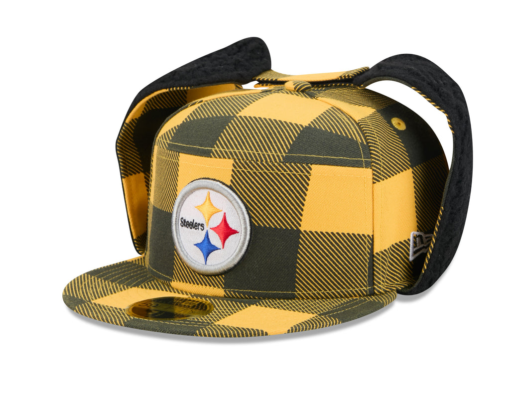 Pittsburgh Steelers NFL New Era Men Yellow 59Fifty Split Panel Dog Ear Plaid Fitted Hat product image 1, provided for visual
