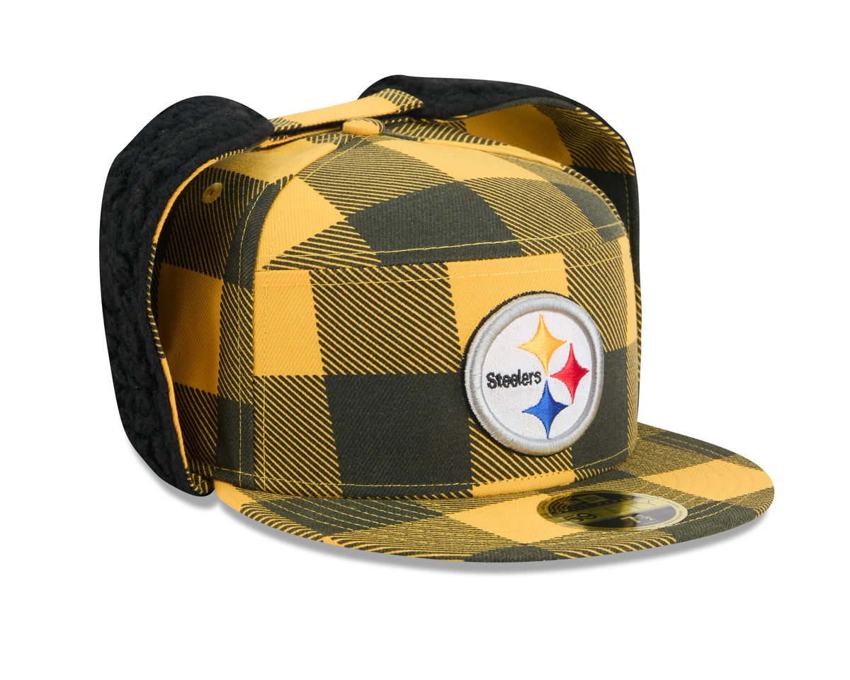 Pittsburgh Steelers NFL New Era Men Yellow 59Fifty Split Panel Dog Ear Plaid Fitted Hat product image 2, provided for visual