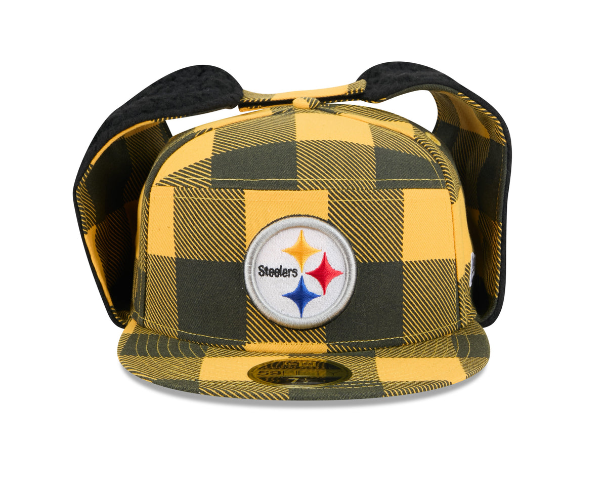 Pittsburgh Steelers NFL New Era Men Yellow 59Fifty Split Panel Dog Ear Plaid Fitted Hat product image 3, provided for visual