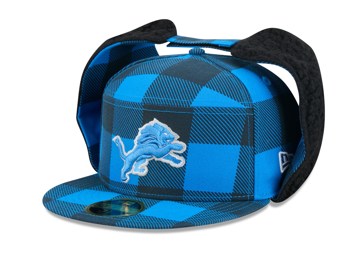 Detroit Lions NFL New Era Men Blue 59Fifty Split Panel Dog Ear Plaid Fitted Hat product image 1, provided for visual
