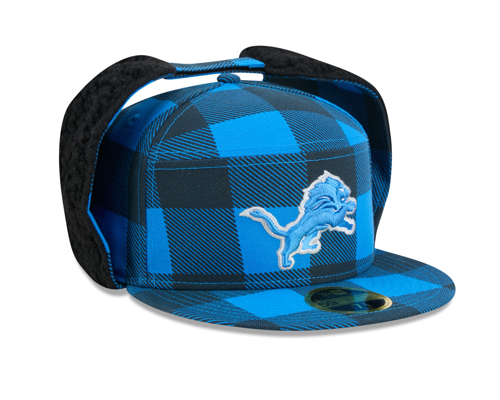 Detroit Lions NFL New Era Men Blue 59Fifty Split Panel Dog Ear Plaid Fitted Hat product image 2, provided for visual