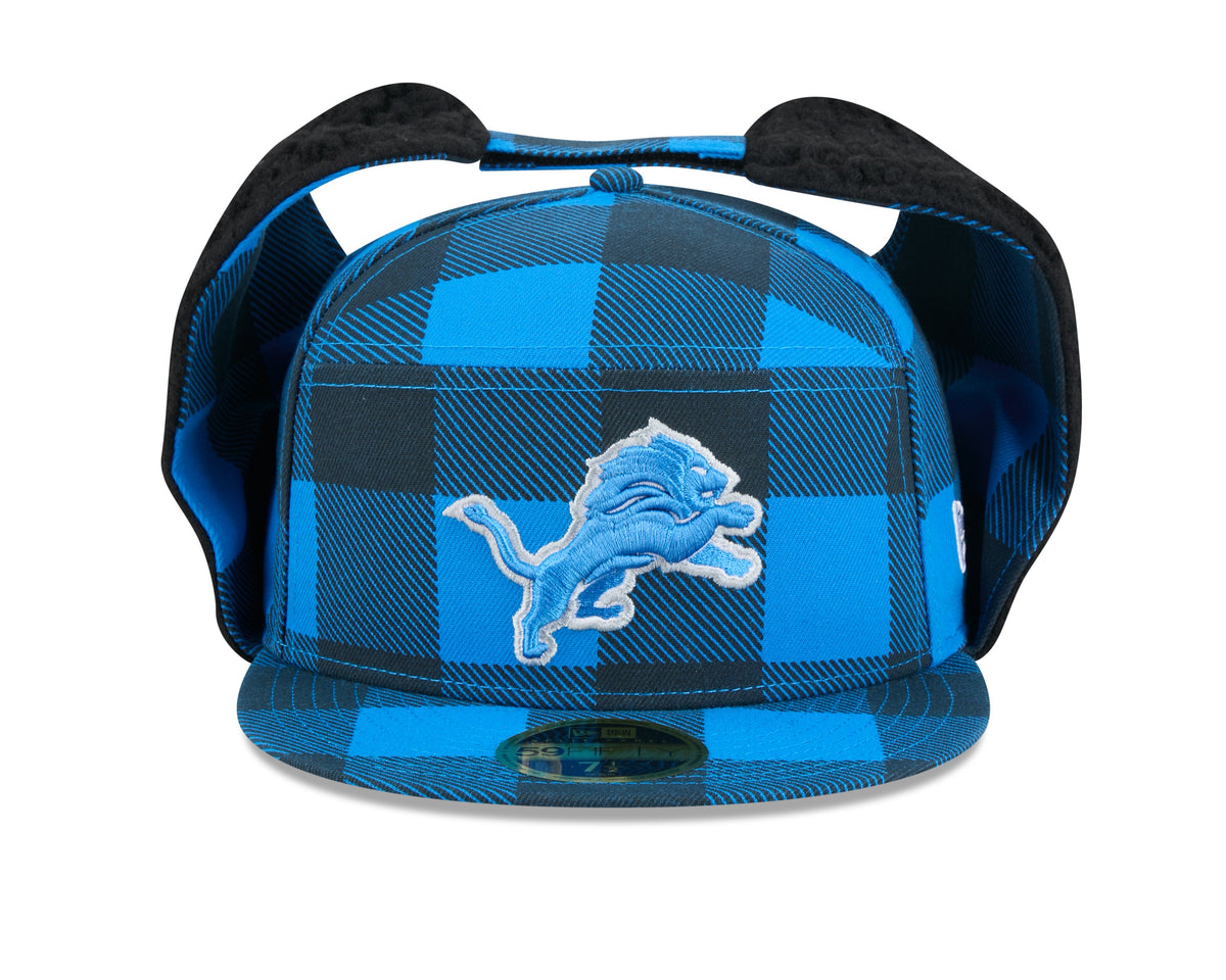 Detroit Lions NFL New Era Men Blue 59Fifty Split Panel Dog Ear Plaid Fitted Hat product image 3, provided for visual