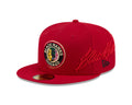 Chicago Blackhawks NHL New Era Men Red 59Fifty Side Script Fitted Hat product image 1, provided for visual reference and