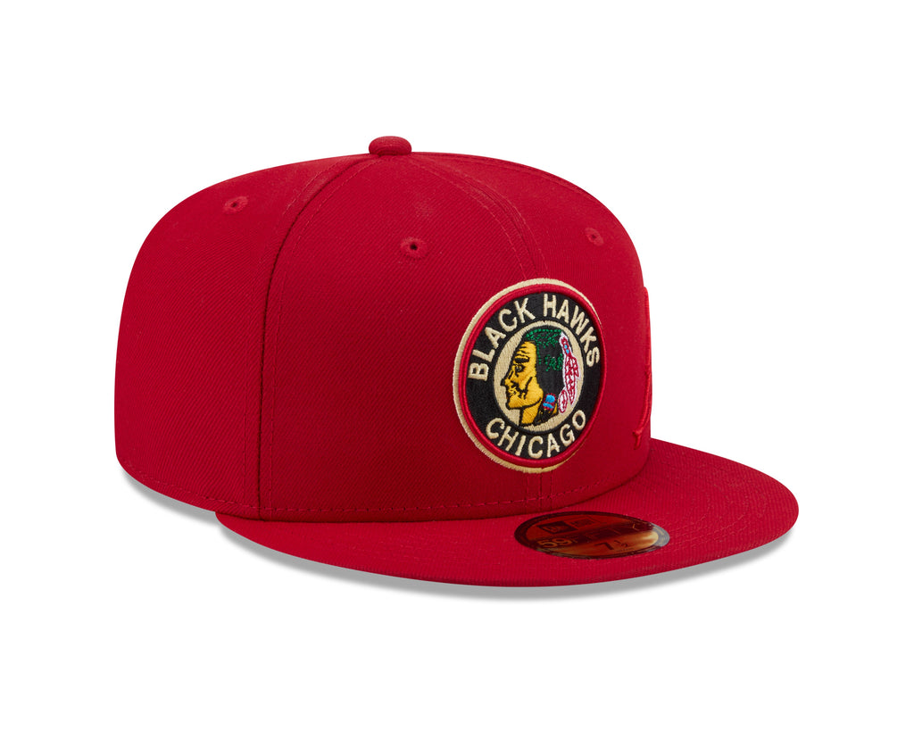 Chicago Blackhawks NHL New Era Men Red 59Fifty Side Script Fitted Hat product image 5, provided for visual reference and