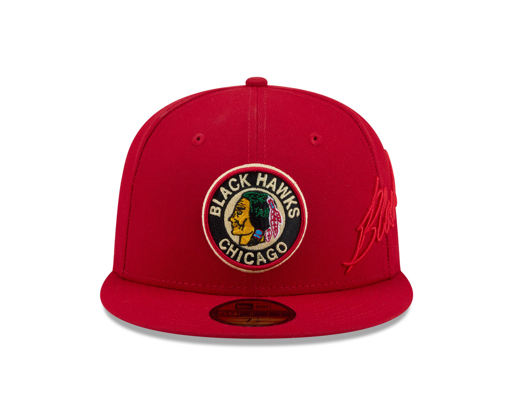 Chicago Blackhawks NHL New Era Men Red 59Fifty Side Script Fitted Hat product image 7, provided for visual reference and