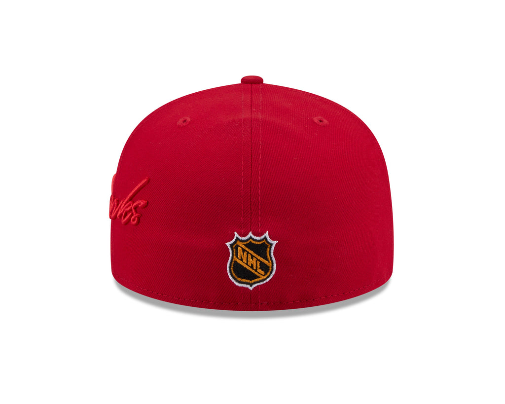 Chicago Blackhawks NHL New Era Men Red 59Fifty Side Script Fitted Hat product image 2, provided for visual reference and
