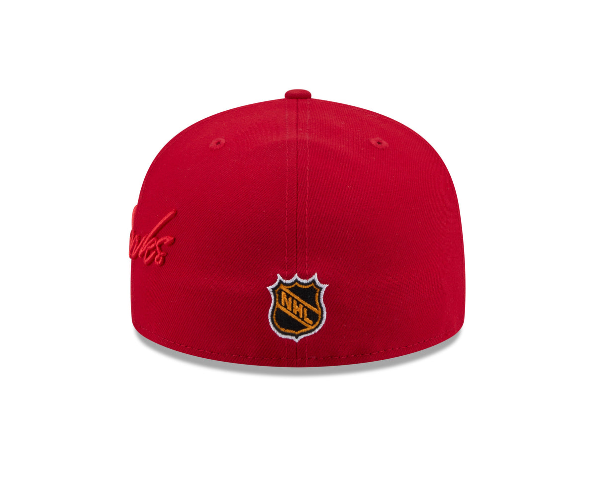 Chicago Blackhawks NHL New Era Men Red 59Fifty Side Script Fitted Hat product image 2, provided for visual reference and