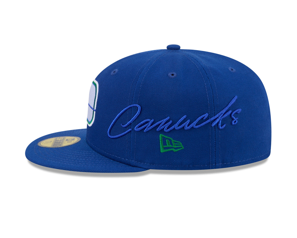 Vancouver Canucks NHL New Era Men Royal 59Fifty Side Script Fitted Hat product image 3, provided for visual reference and