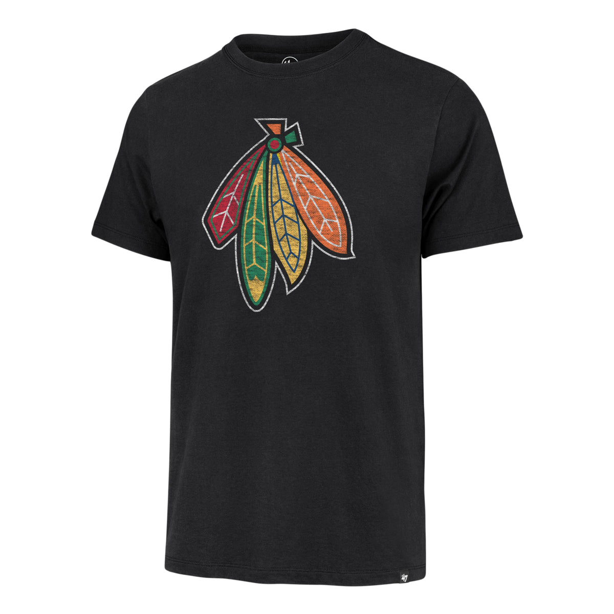 Chicago Blackhawks '47 Feathers Black Franklin T-Shirt product image 1, provided for visual reference and product detail
