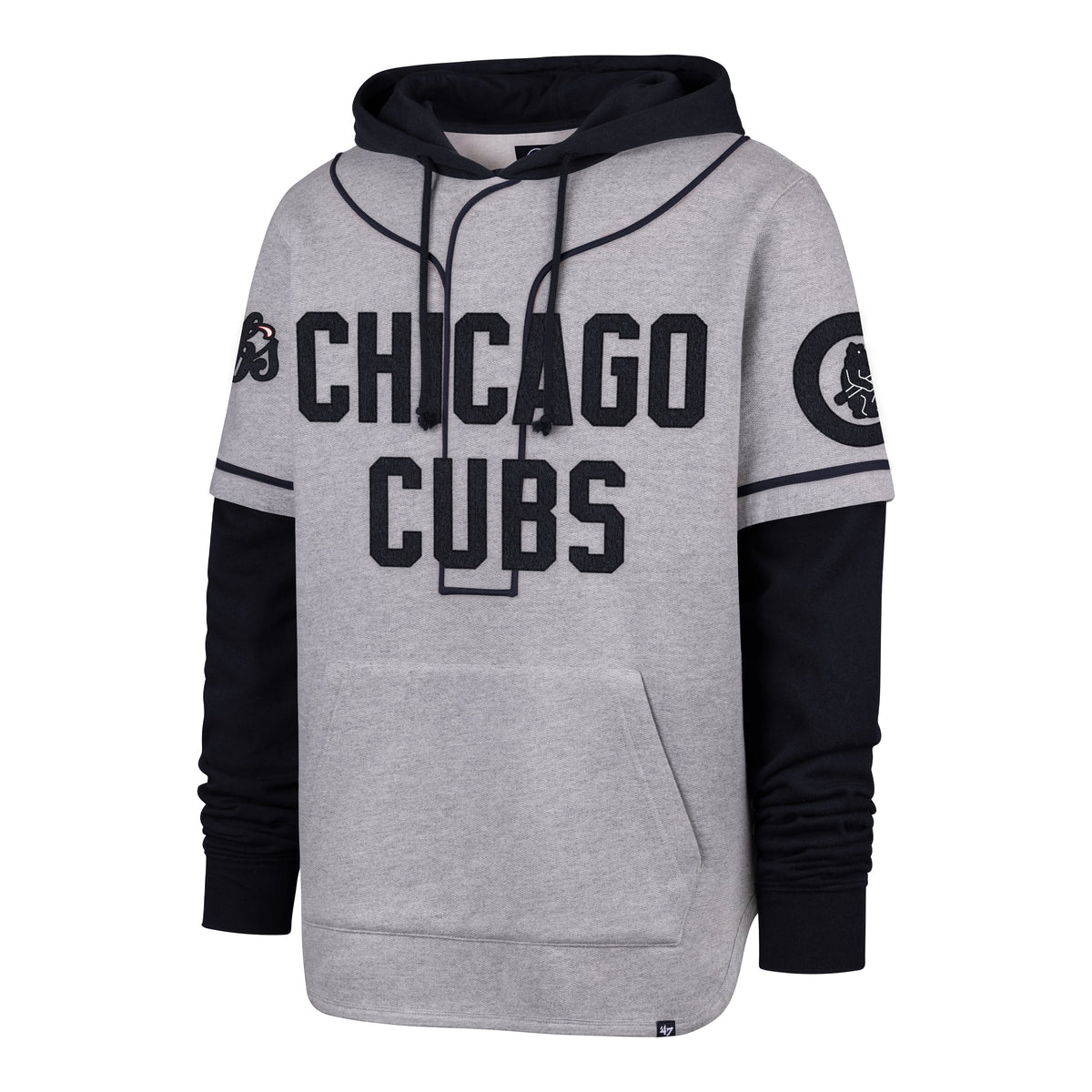 Chicago Cubs '47 Vintage Grey/Navy Fifties Shortstop Pullover Hoodie product image 1, provided for visual reference and