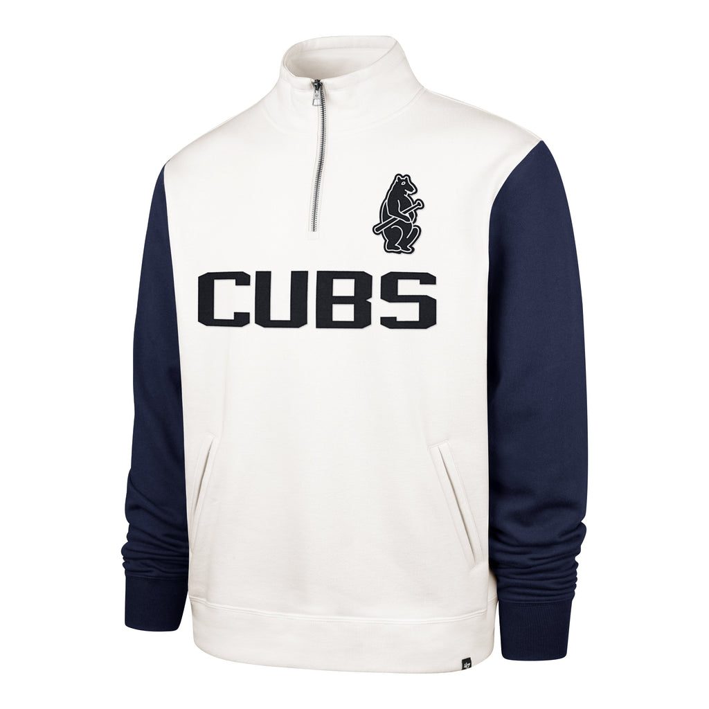 Chicago Cubs '47 White/Navy 1914 Winning Streak 1/4 Zip Sweatshirt product image 1, provided for visual reference and