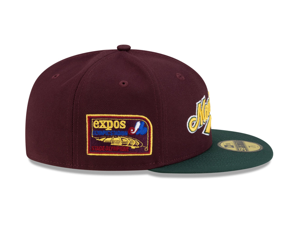 Montreal Expos MLB New Era Men Maroon/Green 59Fifty Olympic Stadium Patch Cooperstown Fitted Hat product image 3, provided