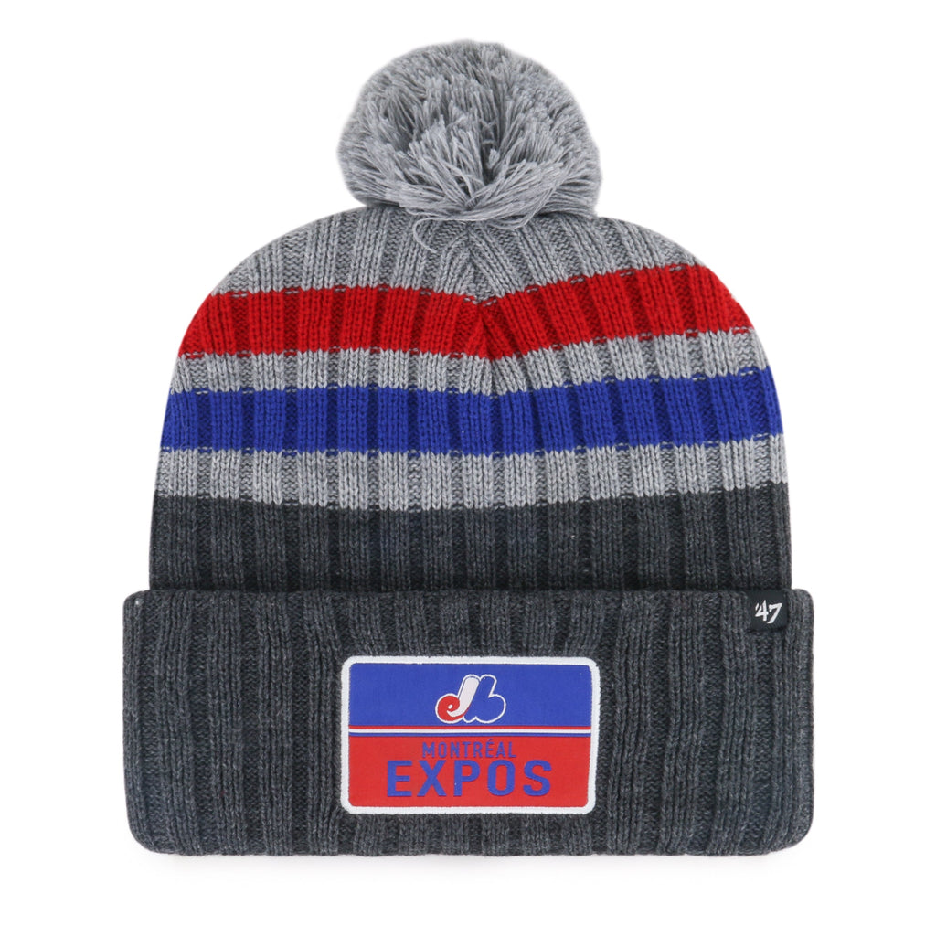 Montreal Expos MLB 47 Brand Men Grey Stack Cuff Pom Knit Hat product image 1, provided for visual reference and product