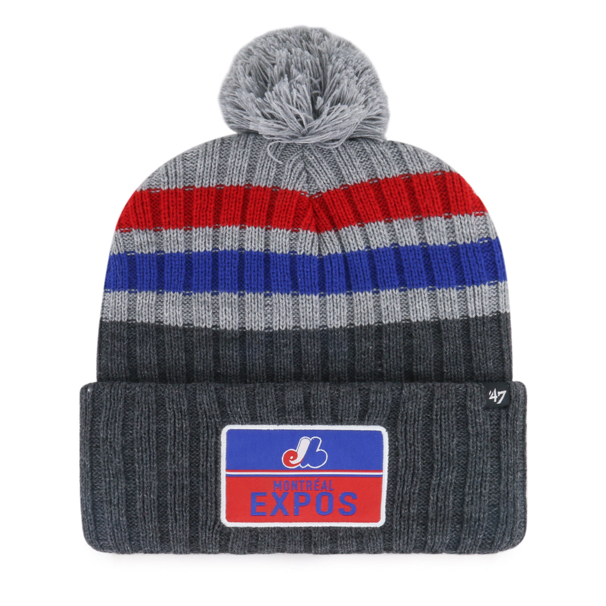 Montreal Expos MLB 47 Brand Men Grey Stack Cuff Pom Knit Hat product image 1, provided for visual reference and product