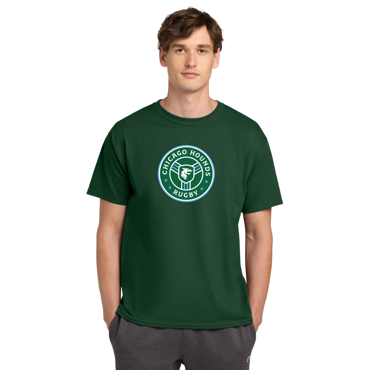 Chicago Hounds Primary Logo Champion Short Sleeve T-Shirt - T425 Dark Green product image 1, provided for visual reference