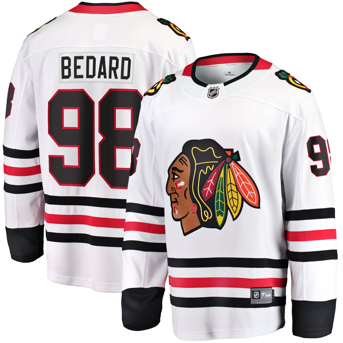 Connor Bedard Chicago Blackhawks Fanatics White Breakaway Men Away Jersey product image 1, provided for visual reference and