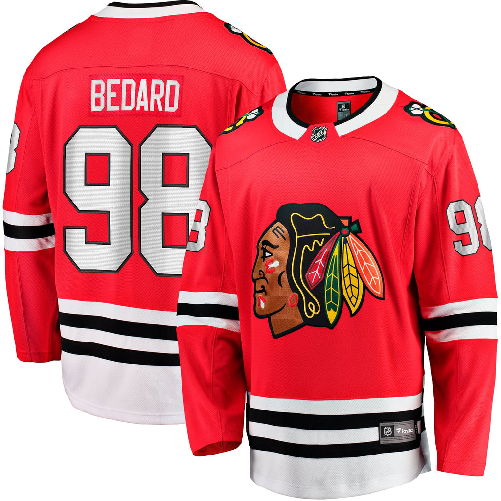 Connor Bedard Chicago Blackhawks Fanatics Home Red Breakaway Men Jersey product image 1, provided for visual reference and
