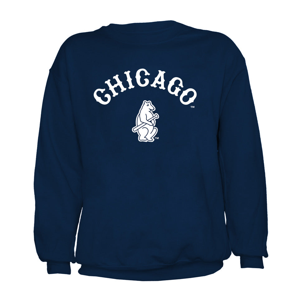 Chicago Cubs Stitches Navy 1914 Crewneck Sweatshirt product image 1, provided for visual reference and product detail review