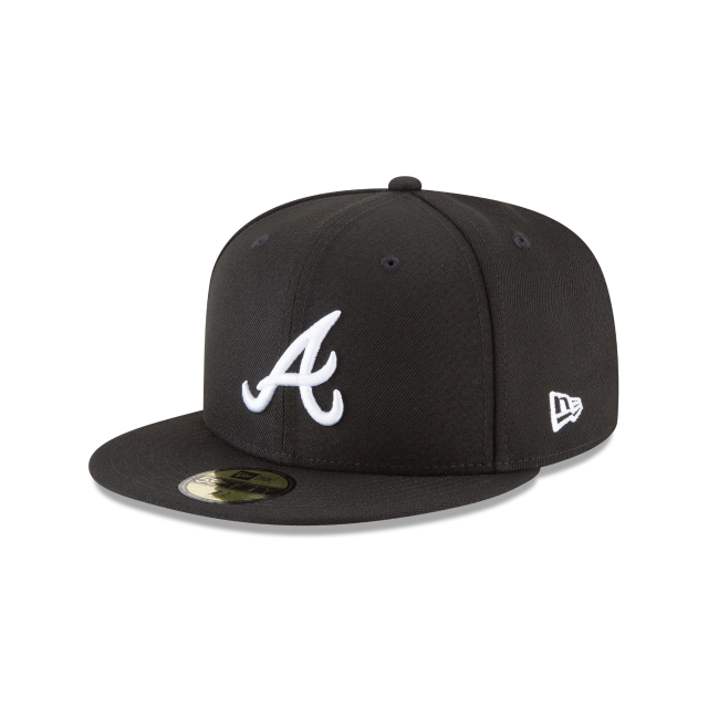 Atlanta Braves MLB New Era Men Black White 59Fifty Basic Fitted Hat product image 1, provided for visual reference and