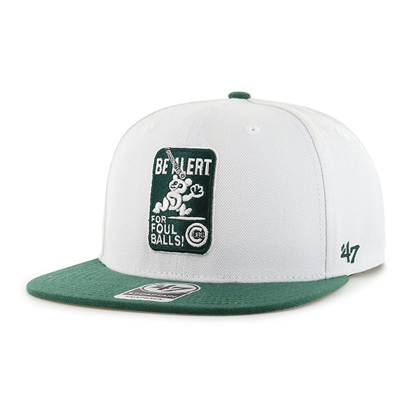 Chicago Cubs White/Green Be Alert For Foul Balls Snapback Hat product image 1, provided for visual reference and product